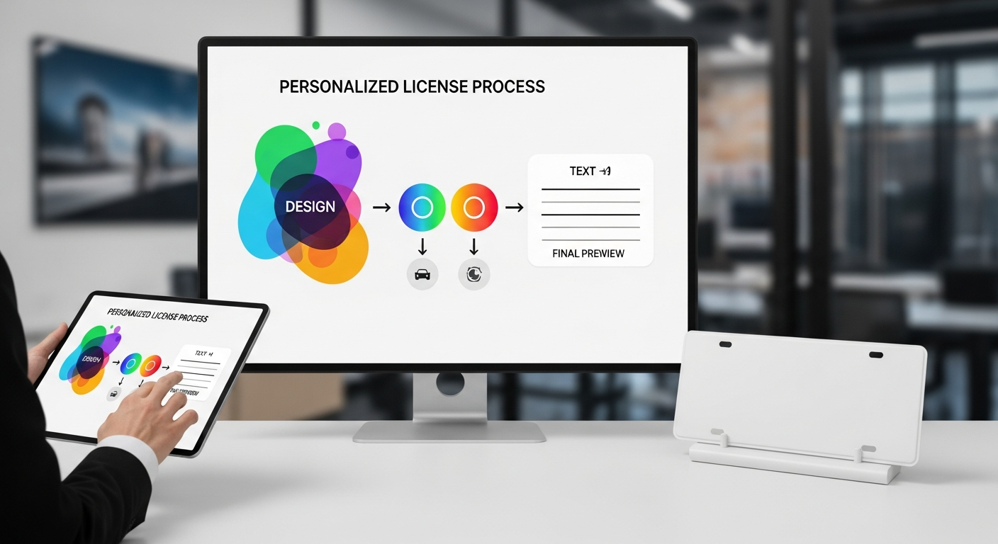 Gros plan sur une plaque personnalisée avec un design unique et des caractères homologués