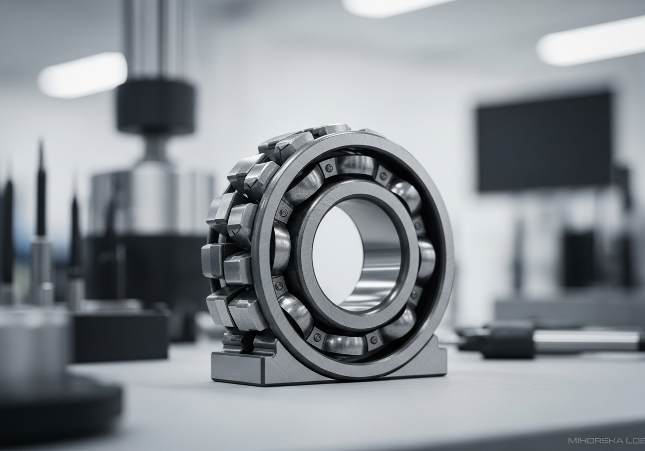 Vue en coupe transversale d'un roulement à billes, exposant les chemins de roulement, les billes et la cage pour l'analyse.