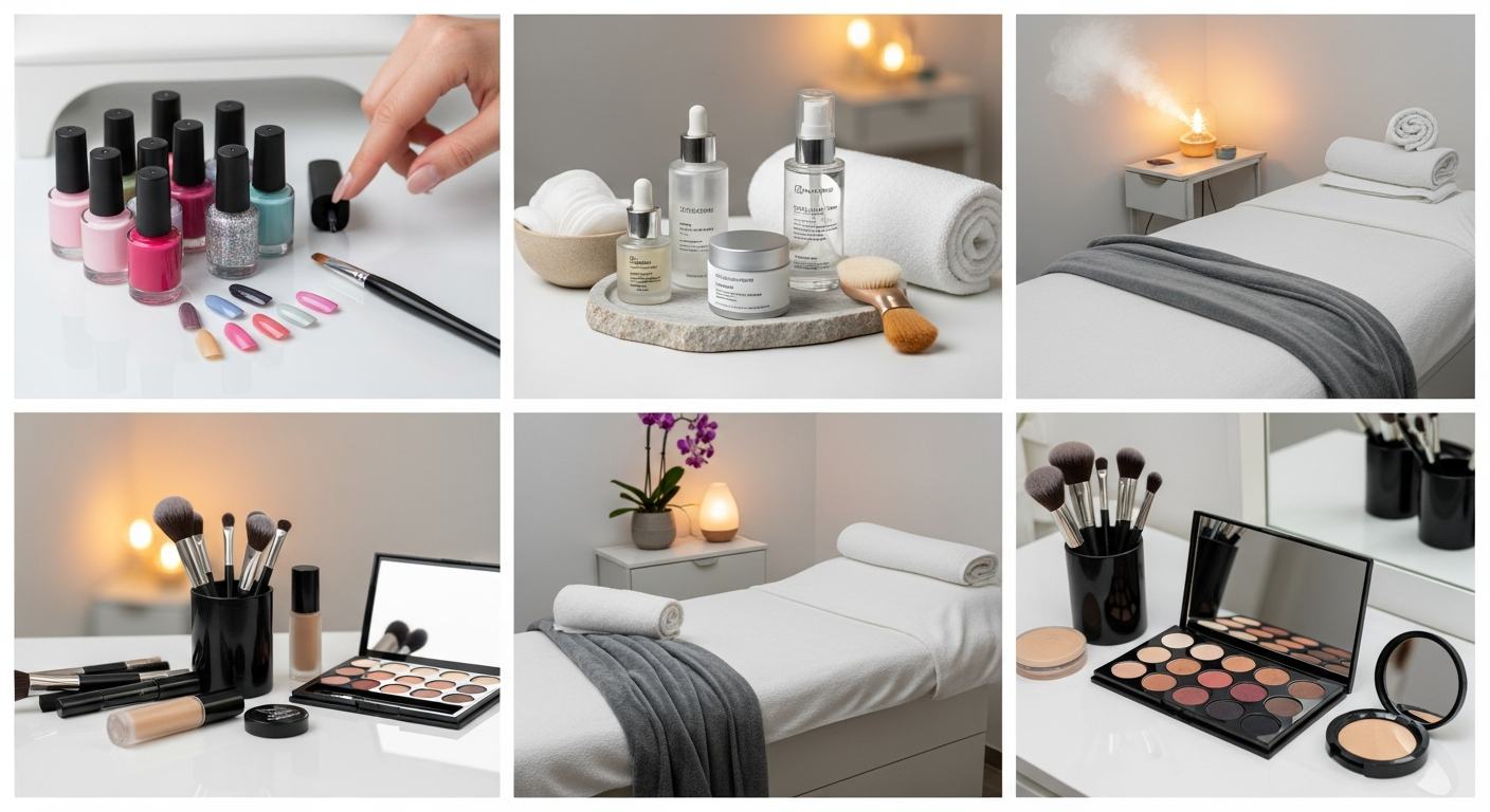 Flacons de vernis à ongles de différentes couleurs et outils de manucure professionnels