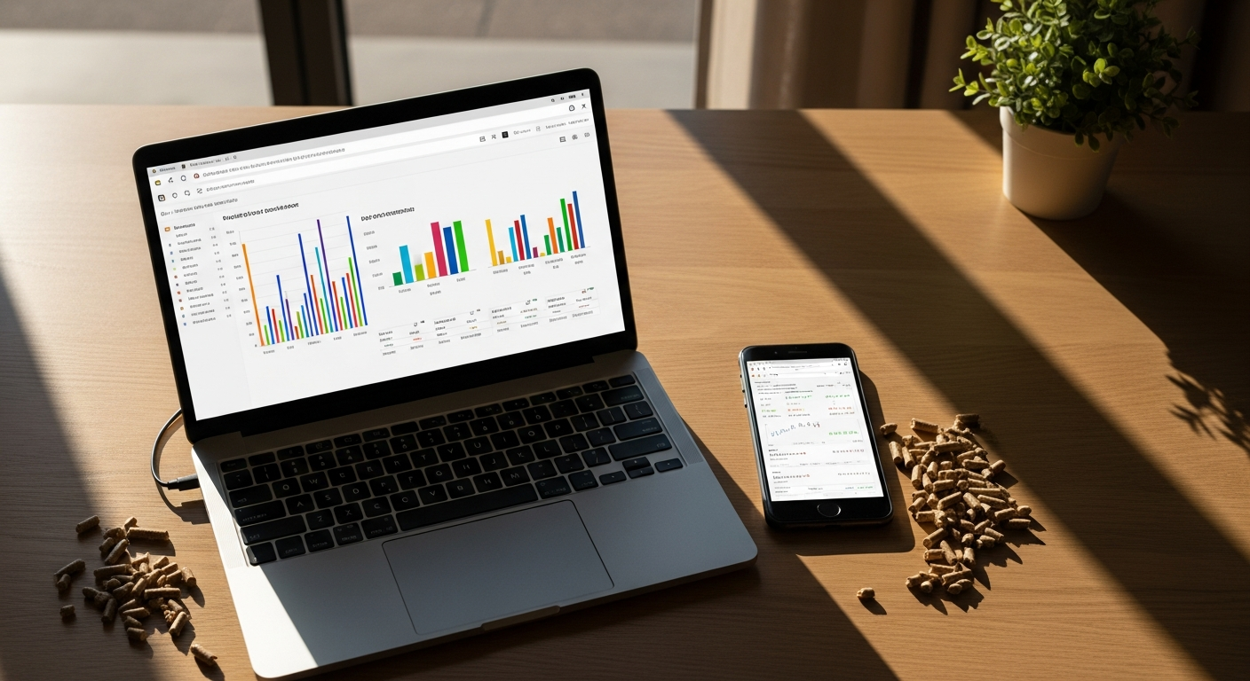 Sacs de pellets avec étiquettes prix dans entrepôt belge